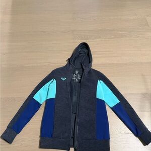 Roxy Charcoal and Aqua Zip-Up Hoodie and Pants. Size 10 Jacket, Size 8 Pant